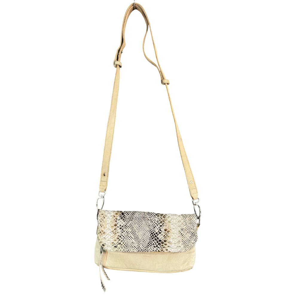 Liebeskind Berlin Leather Snakeskin Embossed Foldover Crossbody Bag Cream Tan
